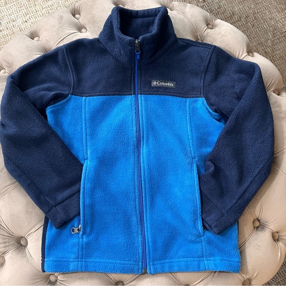 Columbia Kids Two-Tone Blue Fleece Zip Up Jacket with Pockets Size Small 8 - Picture 1 of 7